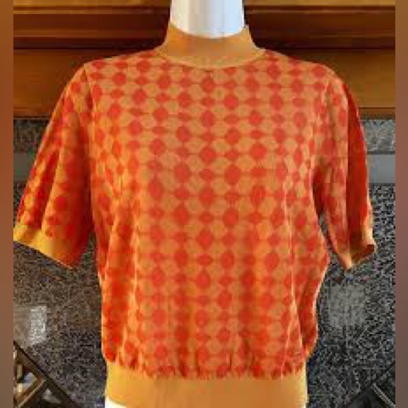 NWT Tory Burch Orange Jacquard Stretch Knit Top - Picture 7 of 7